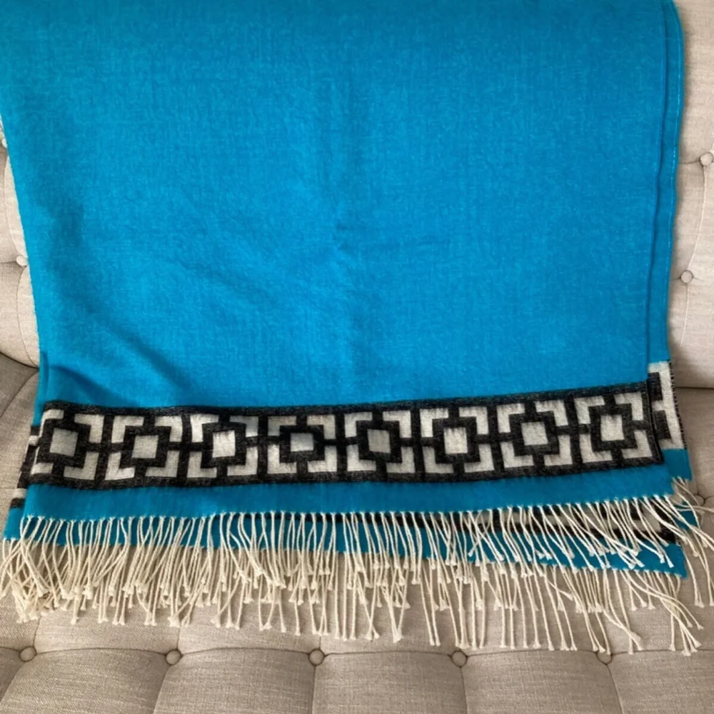 Jonathan Adler Throw 100% Alpaca Wool Blanket Nixon Fringe Turquoise 60